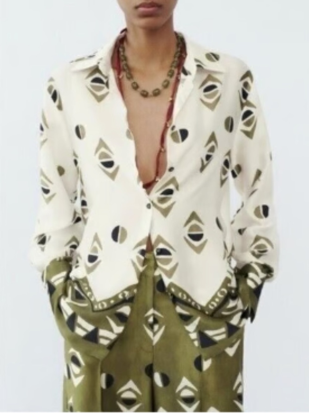 NWOT Zara Geometric Print Satin-Effect Button Up Shirt Size S